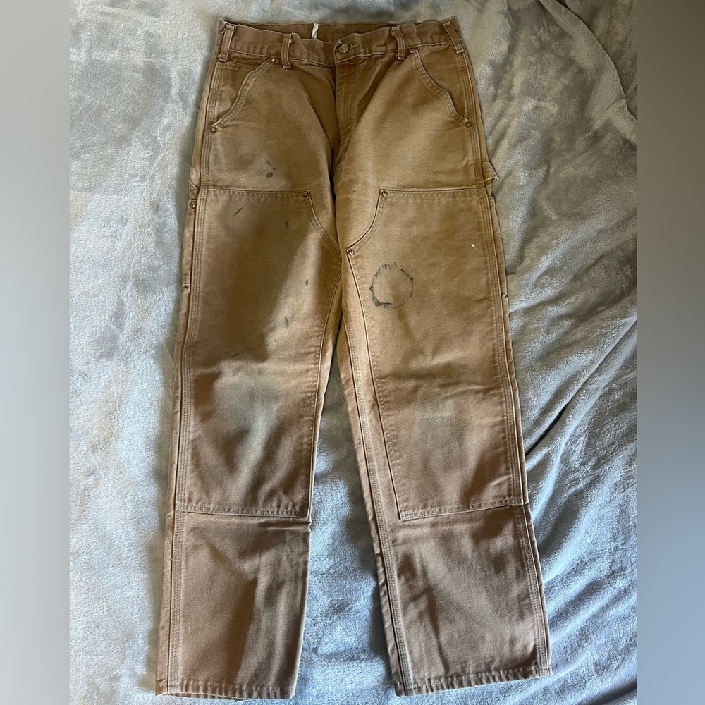 Brown double knee work pants stained but still great for work